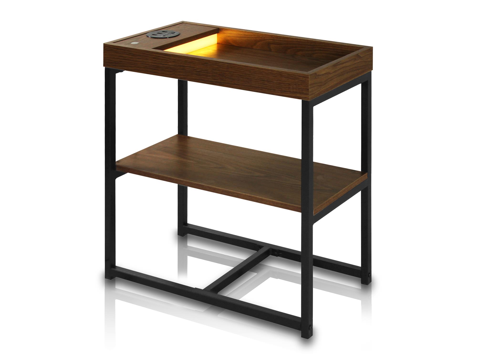 Modern End Table With Bluetooth Speaker, Usb Charging Outlets & Led