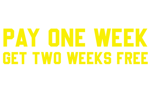 Touchdown! You've Scored This Great Offer! Pay One Week Get Two Weeks FREE with coupon in store only, or you can choose to use  promocode 10GETSIT and just $10 will get you  started on a new agreement online right now!